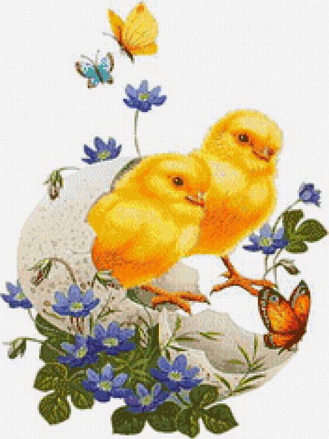 пасхальные мотивы - яйца, цыплята, пасха, цветы - предпросмотр