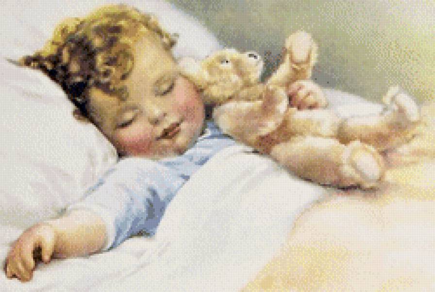 сладких снов - детское, постель, ребенок, картина, малыш, живопись, мишка, рэтро - предпросмотр