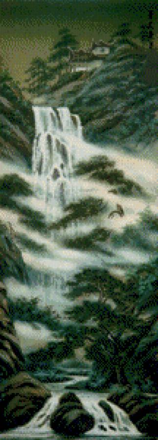 Водопад - восточная живопись - предпросмотр