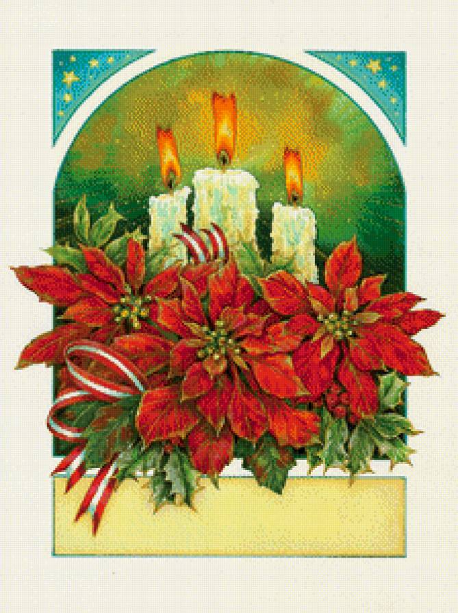 рождественские свечи - бант, рождественская звезда, новый год, огонь, пуансетия - предпросмотр