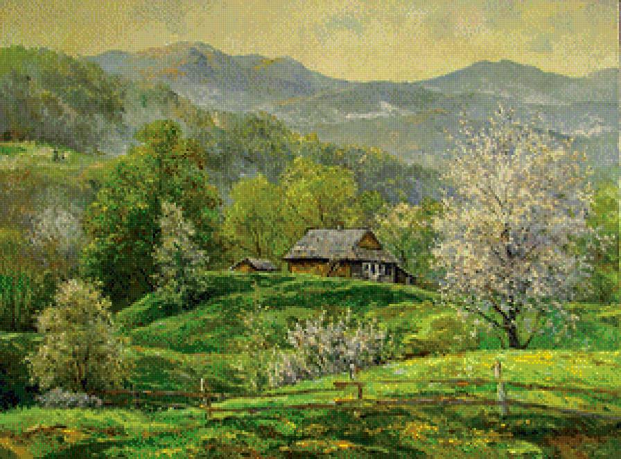 Серия "Пейзажи" - домик, горы, пейзаж - предпросмотр