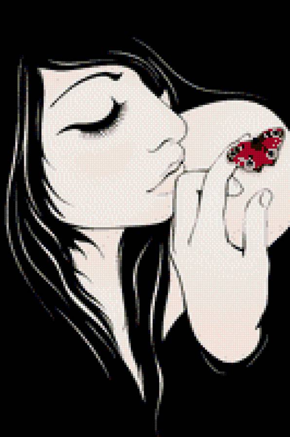 Бабочка на плече - бабочка, девушка, монохром - предпросмотр