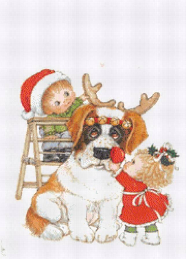 рождественский пес - рождество, игра, дети, зима, люди, собака - предпросмотр