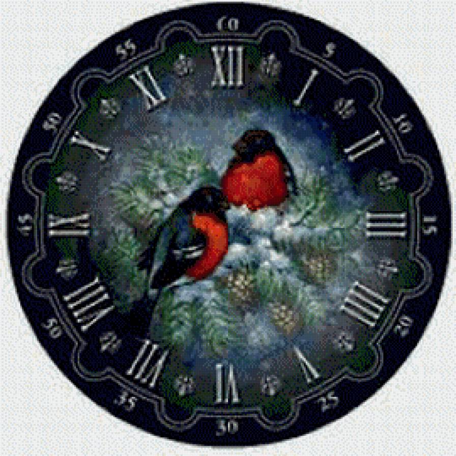 новогодние часы - птички, новый год, часы - предпросмотр