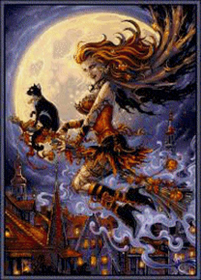 хеллоуин - ведьма, метла, магия, фэнтези, девушка - предпросмотр