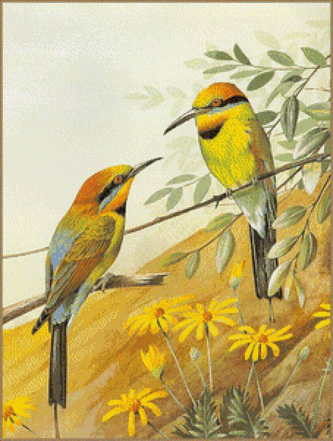 Серия "Птицы" - птицы, цветы - предпросмотр