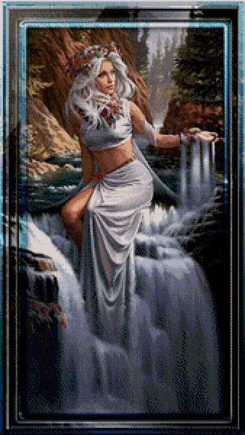 Нимфа - лес, горы, девушки, фентези, природа, водопад - предпросмотр