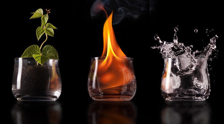 Стихии в бокалах. - стихии, бокалы, огонь, земля, для кухни, вода, стекло, в бар - оригинал