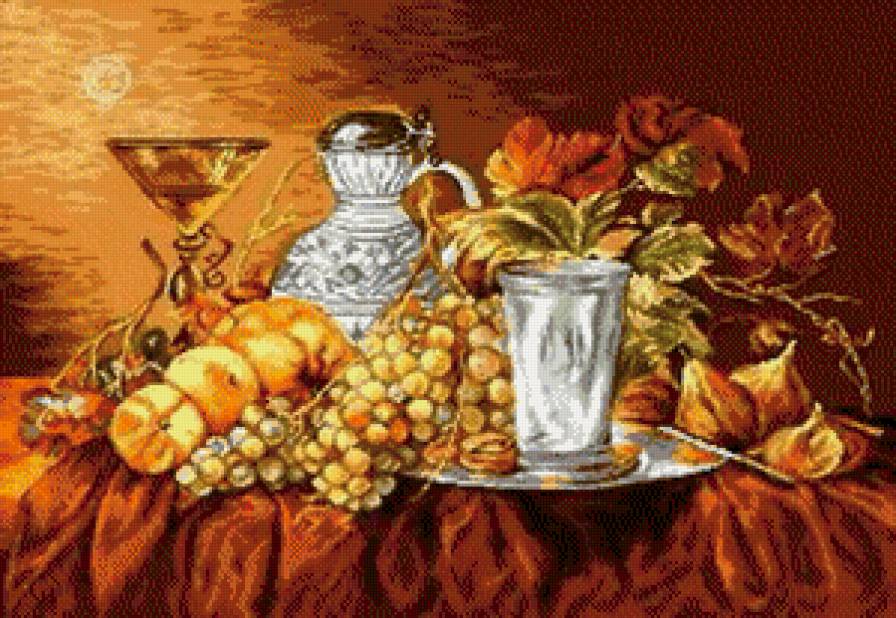 Осенний натюрморт - виноград, яблоки, фрукты - предпросмотр