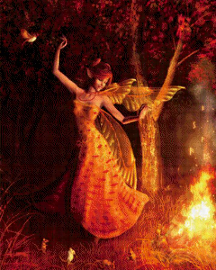 у костра - осень, лес, девушка - предпросмотр