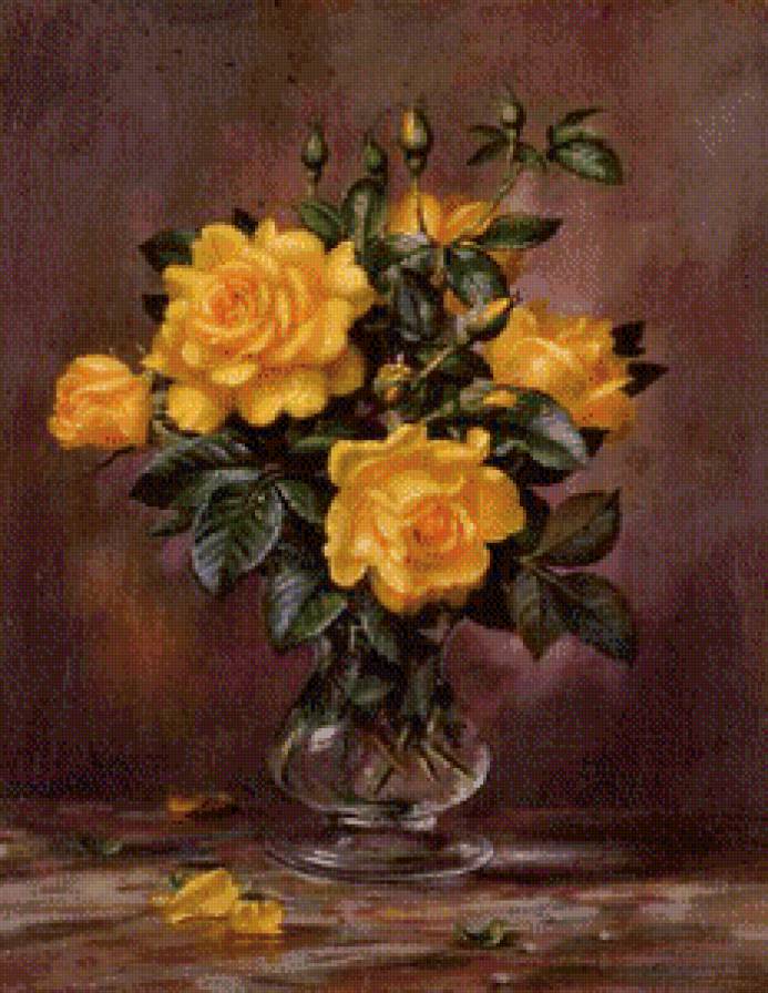 старинная картина - розы, живопись, роза, цветы, ваза - предпросмотр