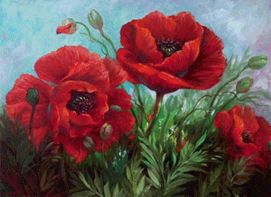 шикарные маки - цветы, картина, живопись - предпросмотр