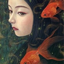 Схема вышивки «Девушка и рыбки»