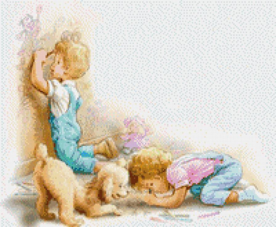 Юные худоники - рисовать, дети, мальчик, щенок - предпросмотр