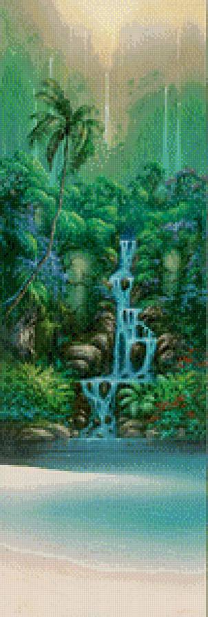 панно - цветы, вода, живопись, природа, водопад, пальмы - предпросмотр