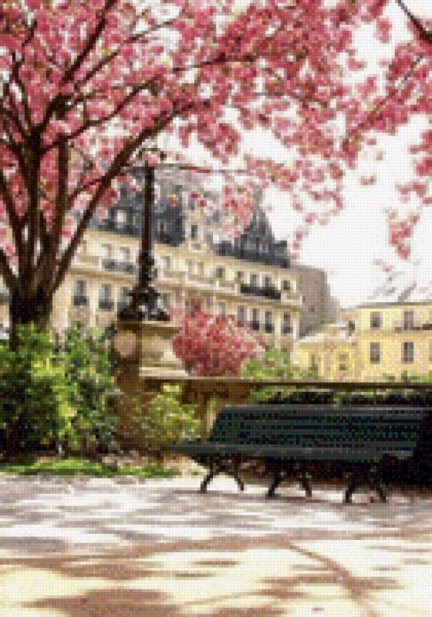 Париж весной 120 цветов - париж, лавочка, весна, цветы - предпросмотр