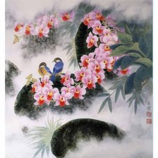 Схема вышивки «птички и орхидеи»