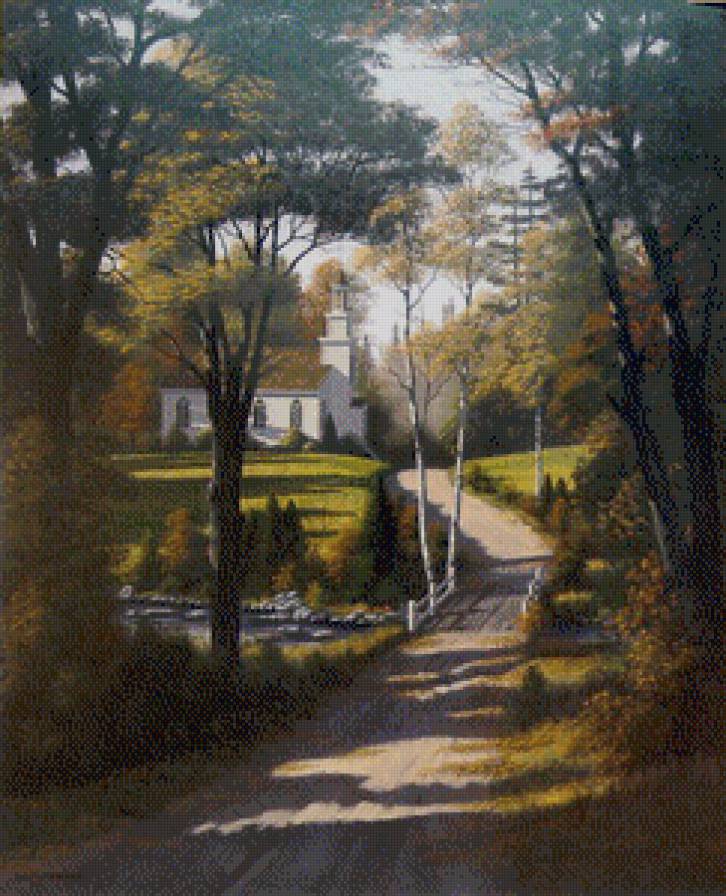 Серия "Пейзажи" - река, домик, дорога, пейзаж, мостик - предпросмотр