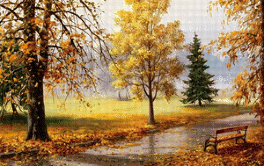 осень - парк, скамейка, пейзаж, осень - предпросмотр