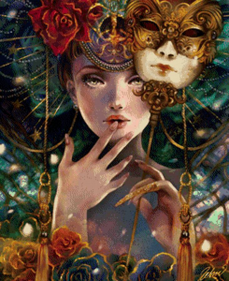 Девушка с маской - девушка, дама, красавица, маска - предпросмотр