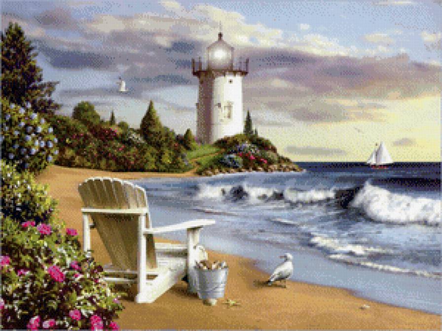 Маяк - берег, море, маяк, вечер - предпросмотр