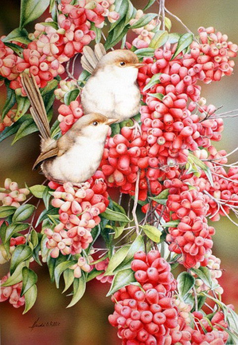 Серия "Птицы" - птицы, ягоды - оригинал