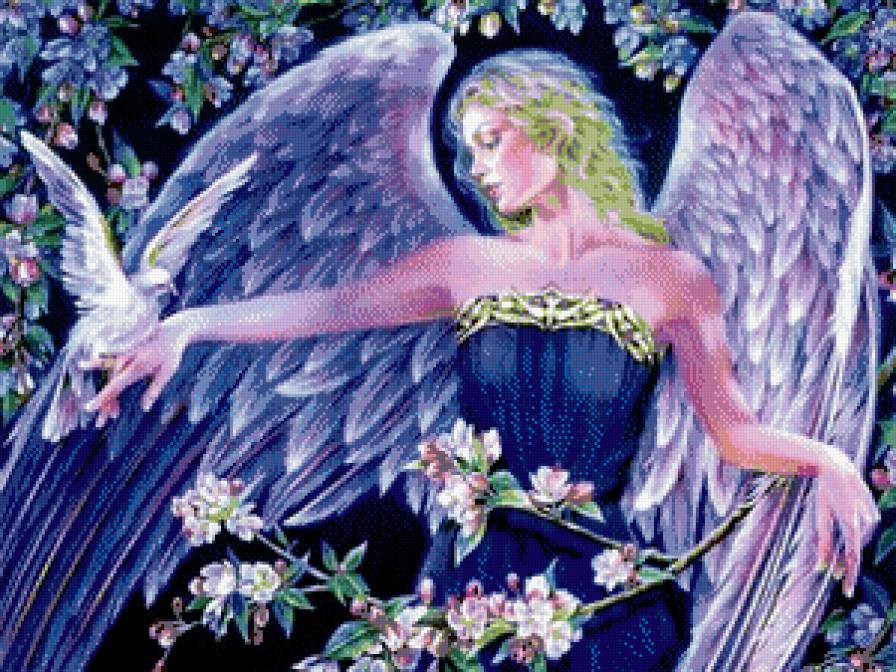 ангел в синем - девушка, голубь - предпросмотр