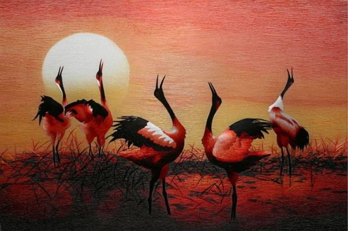 журавли - птицы, природа, закат - оригинал