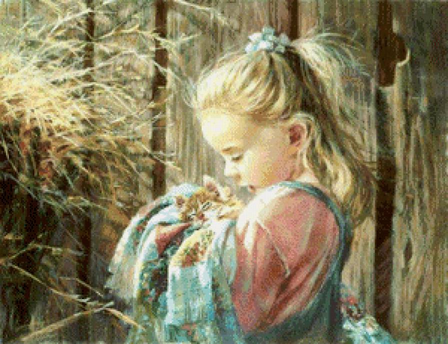 девочка и рыжий котёнок - дети, девочка, котенок - предпросмотр