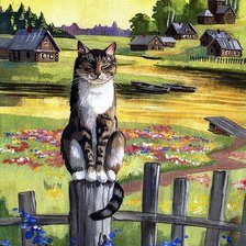 Схема вышивки «Кот на заборе»