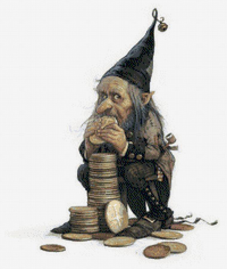 тролль с монетами - маленький народец - предпросмотр