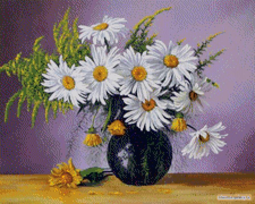 Букет ромашек - букет, цветы, натюрморт, картина - предпросмотр