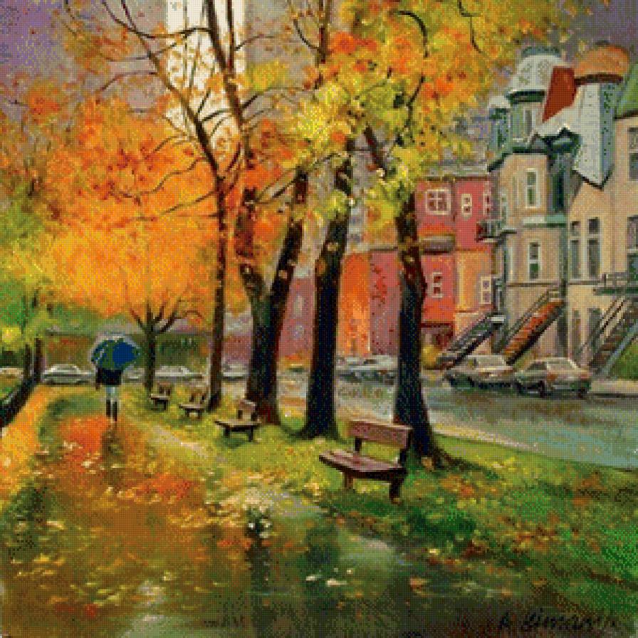 золотая осень - живопись, осень, картина - предпросмотр