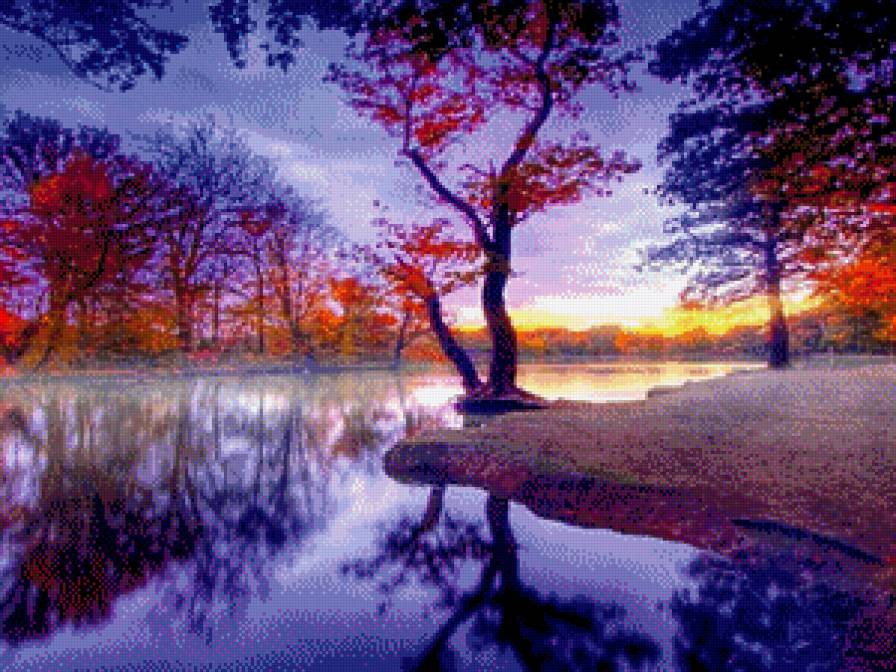 пейзаж в синих тонах - осень, картины, пейзаж, картина - предпросмотр