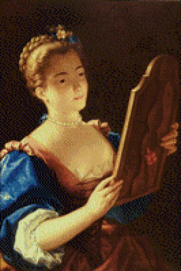 девушка с зеркалом - девушка. портрет, картина - предпросмотр