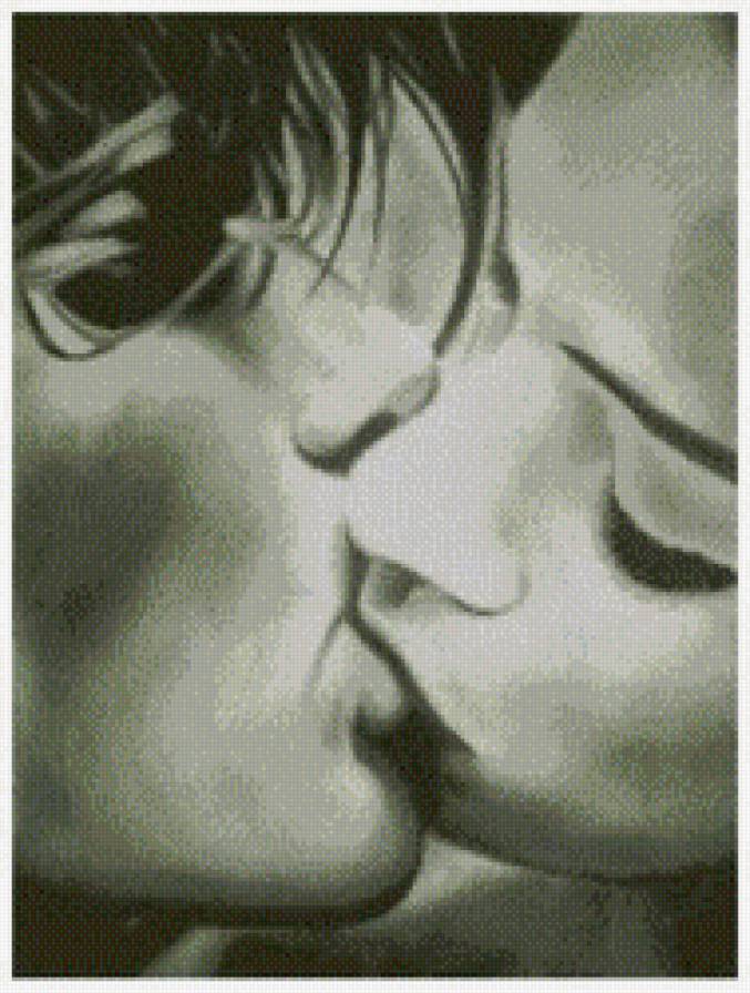 Поцелуй - пара, монохром, любовь, девушка, парень - предпросмотр