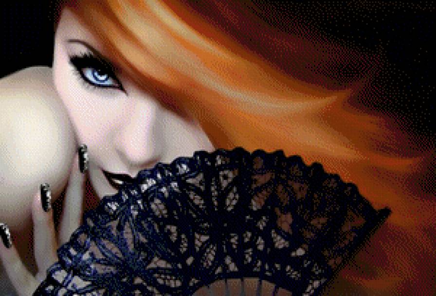 рыжеволосая с веером - , картина, женщина, девушка, красота женщины - предпросмотр