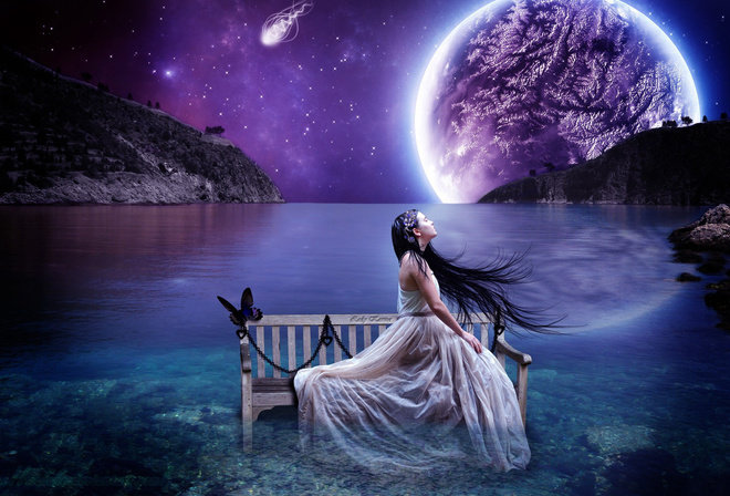 в полнолуние - красота женщины, фэнтези, женщина, девушка, , картина - оригинал