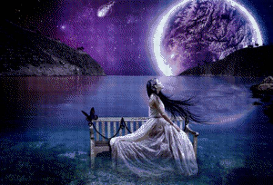 в полнолуние - женщина, картина, красота женщины, , фэнтези, девушка - предпросмотр