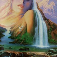 Схема вышивки «Горный пейзаж с девушкой»