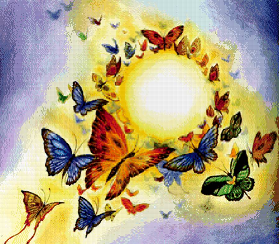 хоровод бабочек - бабочка, солнце, живопись, картина - предпросмотр
