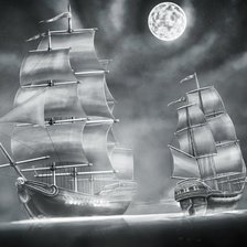 Схема вышивки «Фрегаты на фоне луны»