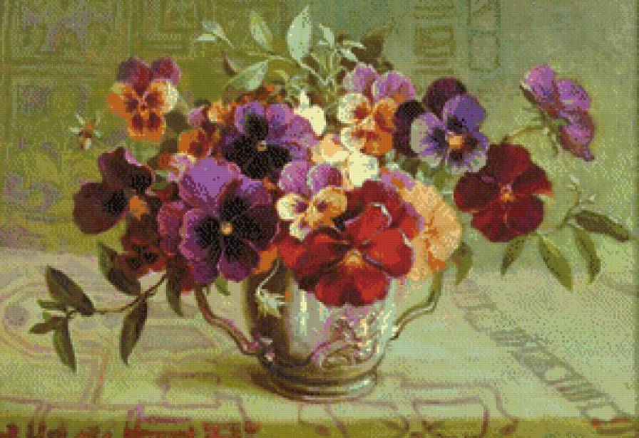 №487534 - цветы, анютины глазки, букет, живопись - предпросмотр