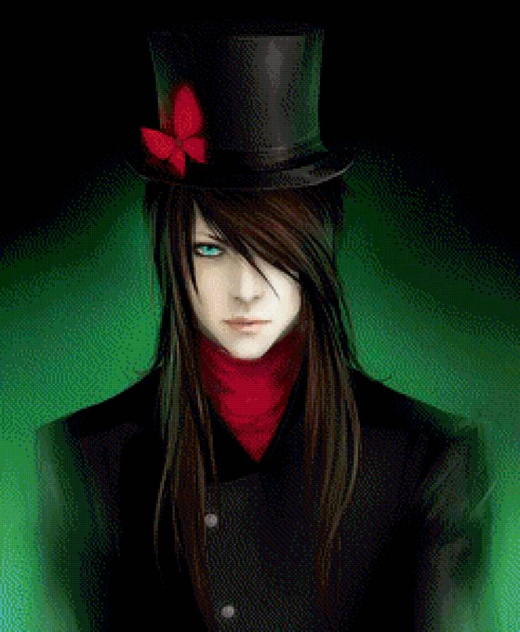 портрет - шляпа, бабочка, аниме, парень, мужчина - предпросмотр