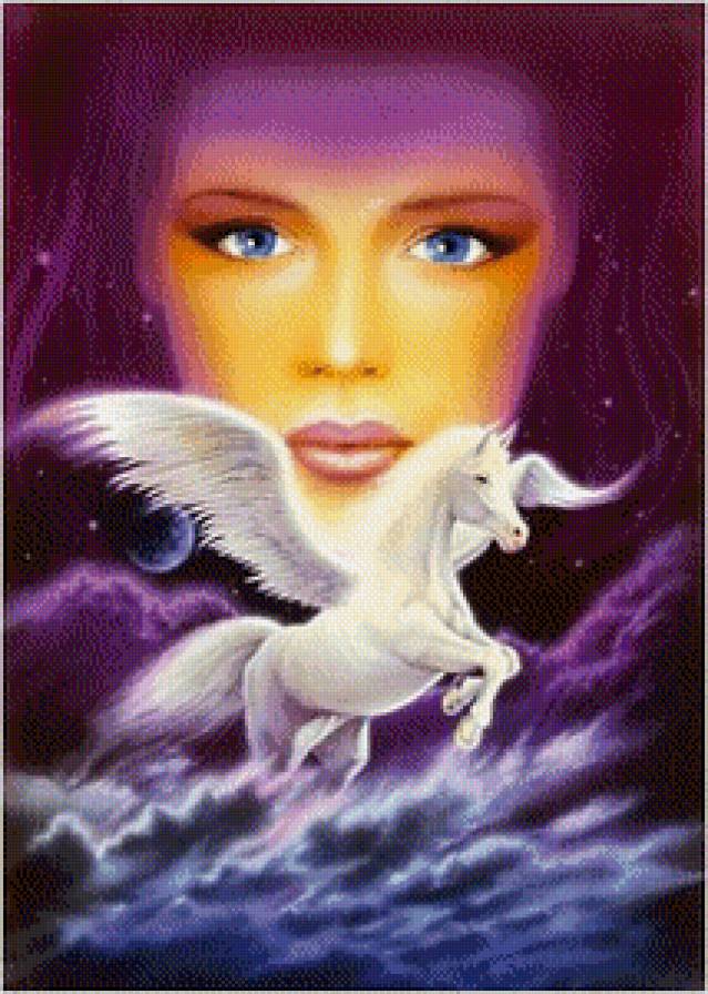 Взгляд - взгляд, фэнтези, женщина, конь, пегас - предпросмотр