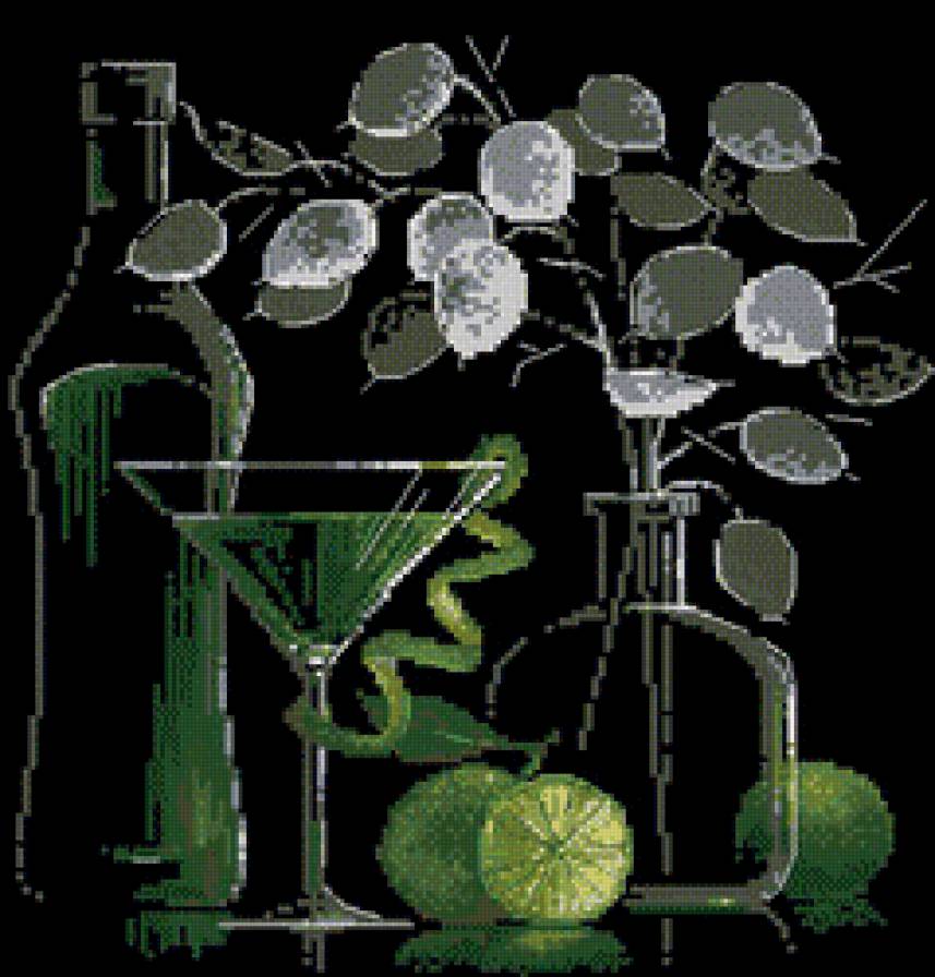 Натюрморт с мартини - натюрморт, бокал вина - предпросмотр