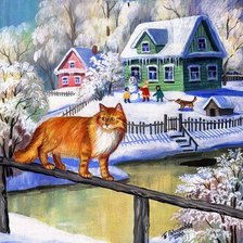 Схема вышивки «Зима в деревне»