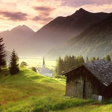 Схема вышивки «старый домик в горах»