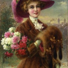 Схема вышивки «Девушка с гвоздиками.»