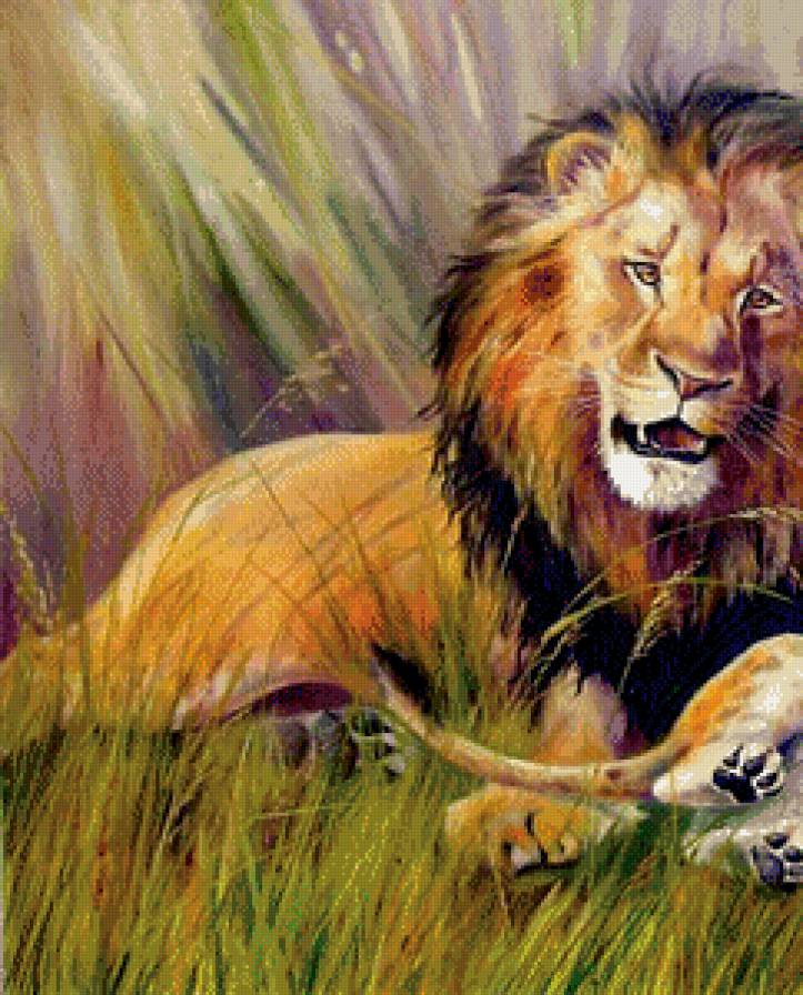 счастливая семья часть 1 - природа, лев, хищник, живопись, львенок - предпросмотр